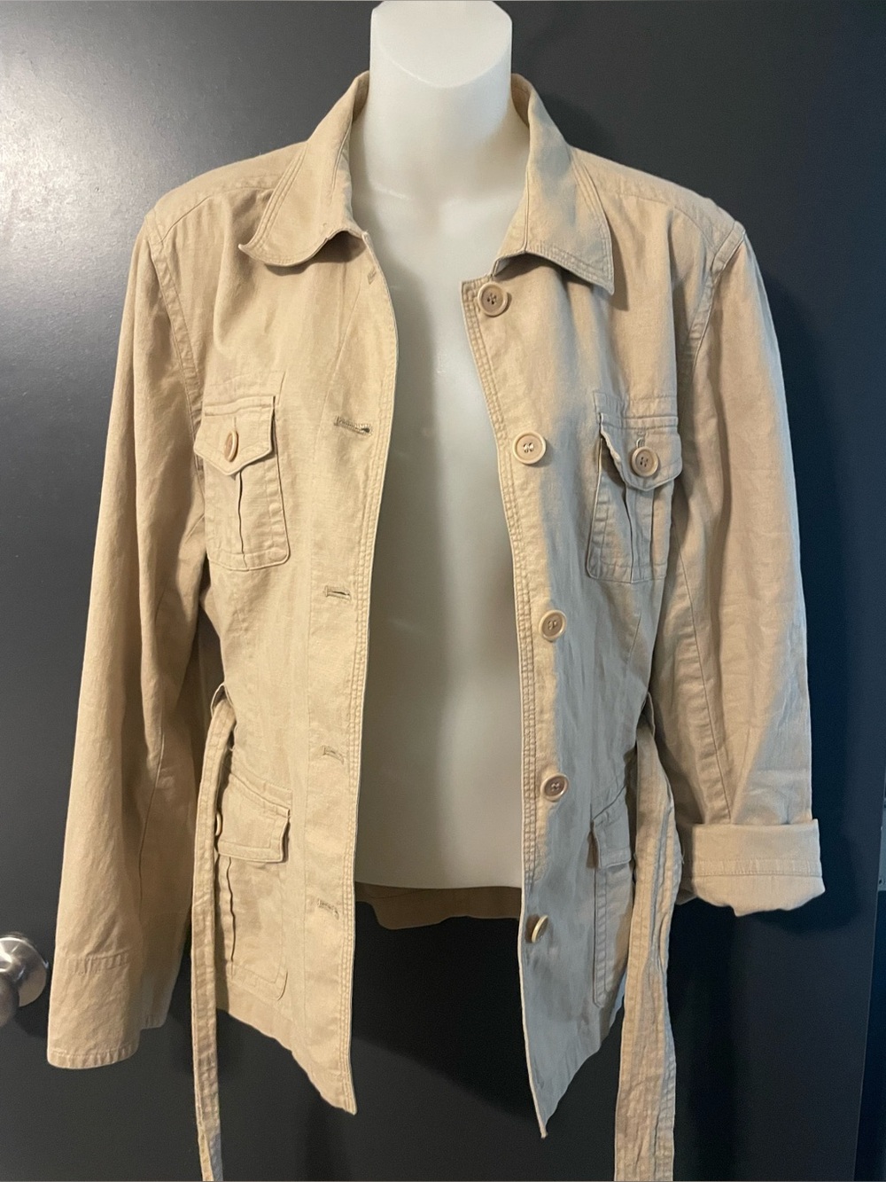 Jones New York Sport Linen Blend Safari Utility Jacket Belted Tan XL - Picture 7 of 9